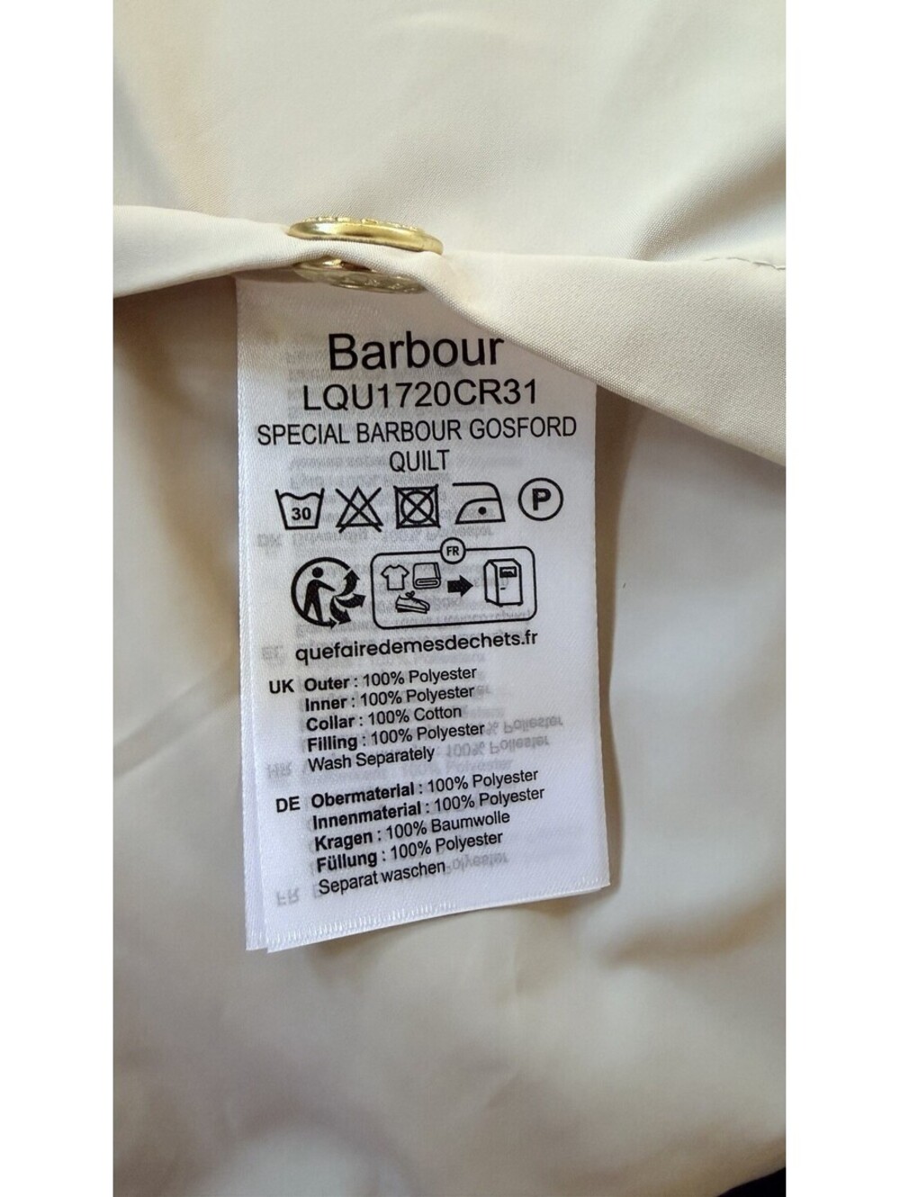 New Barbour Gosford Quilted Jacket In Ivory Size 6 $398 - Picture 12 of 13